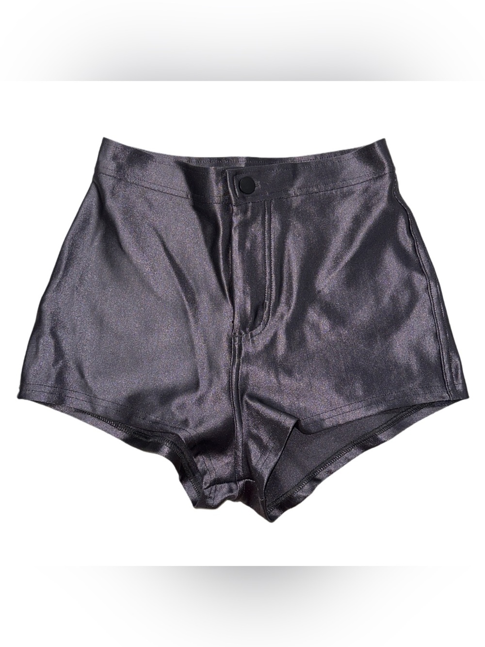 AMERICAN APPAREL women's retro style shiny grey high rise disco shorts, S.